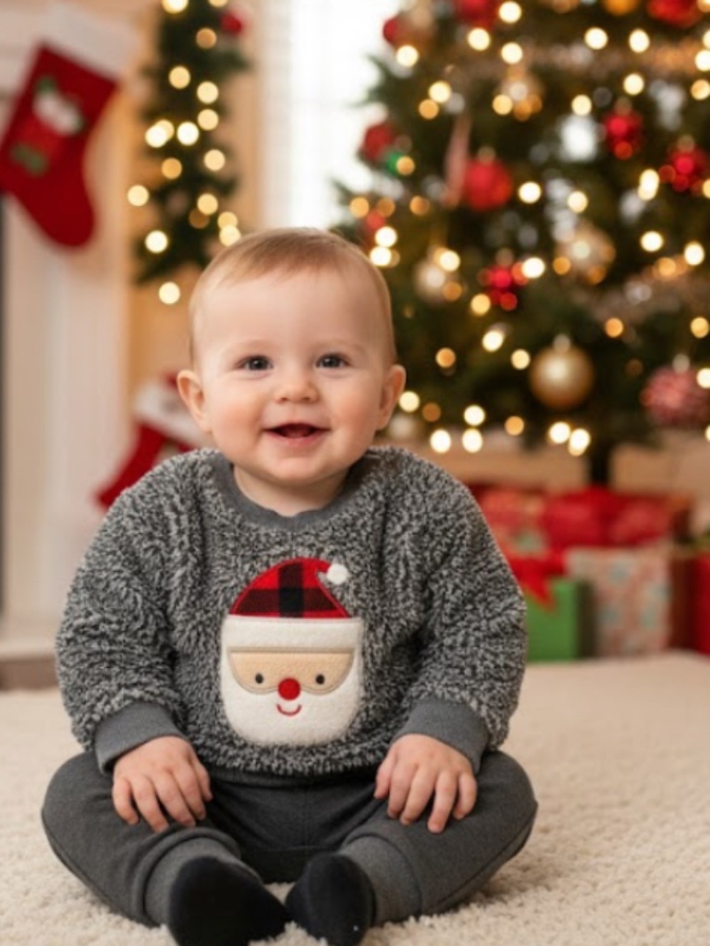Bloomin Baby Fuzzy Christmas Sweater 0/3 Months Santa Clause‎ Appliqué Soft